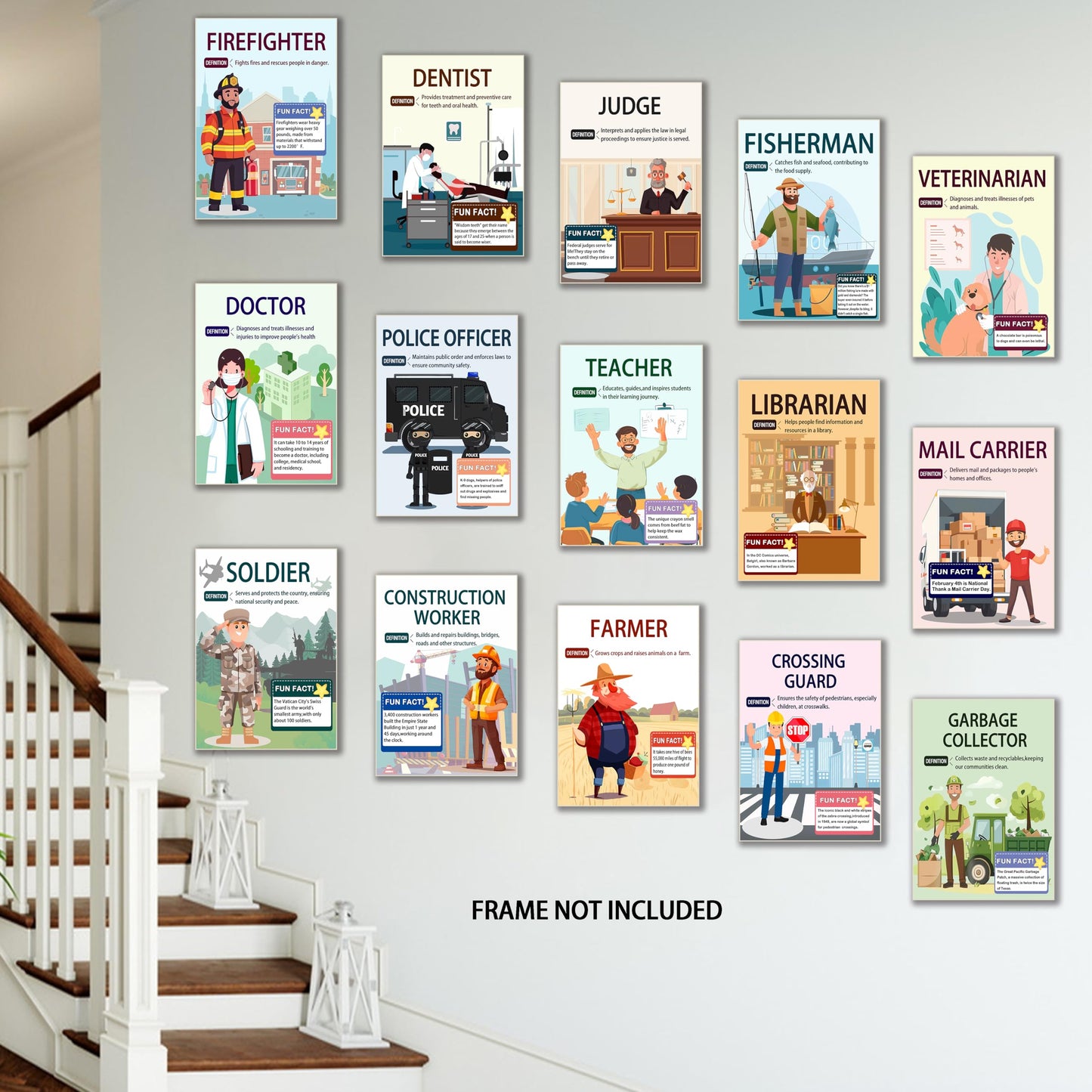 15 Pcs exquisite community assistant posters for classroom and vocational education, helping students easily understand various professions, making them an excellent choice for teacher gifts.29X38cm，Unframed