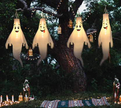 Halloween Ghost Decorations Outdoor: with Timer, 2 Pcs Cute Hanging Ghost for Tree Porch Garden Yard, Waterproof LED Ghost Halloween Decor