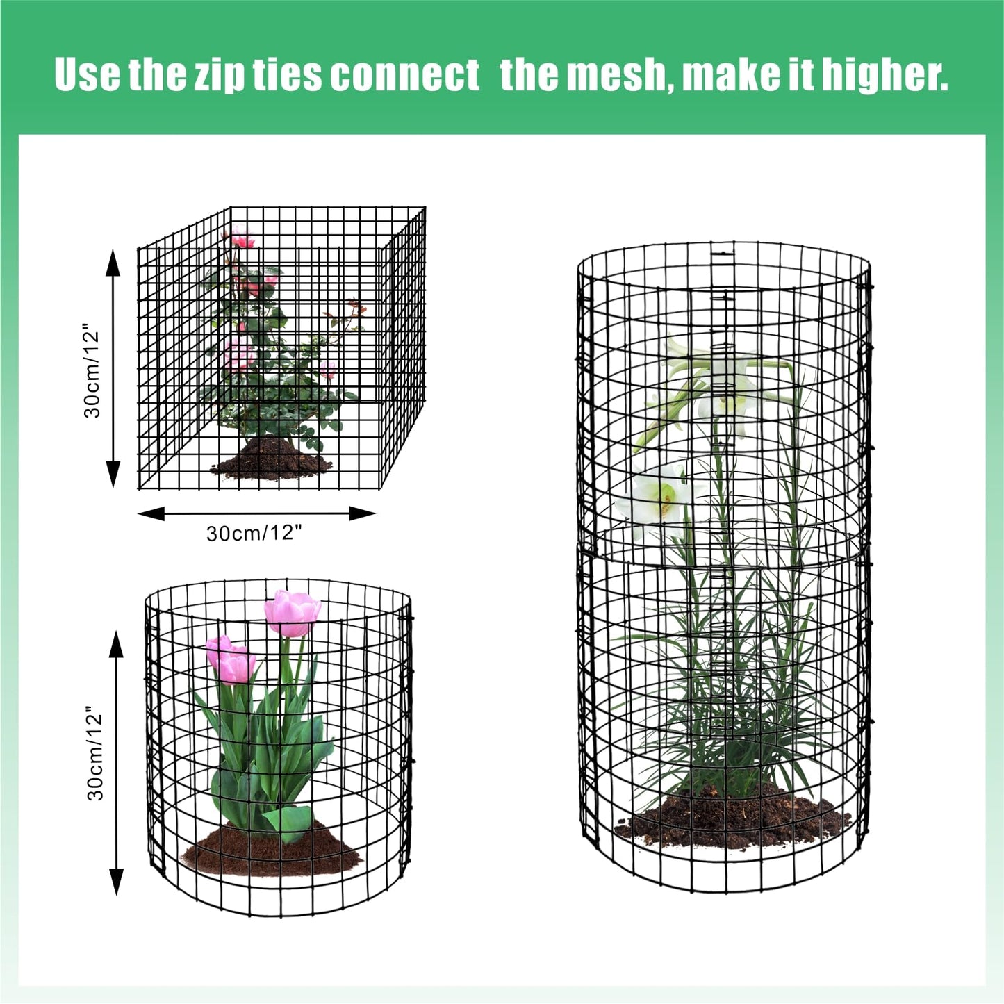 10 Pack Round Plant Protector from Animals, 30 Pcs 12 x 12 Metal Mesh to Keep Animals Out Wire Plant Protectors for Rabbits Chicken Duck Bunny Barricades for Garden Vegetable Flowers Protection
