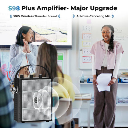 SANMIC 50W Voice Amplifier with 2 Mics,Microphone with Speaker, Portable Sound System with Microphone,Bluetooth Speaker Megaphone for Teachers, Classroom, Outdoor, Events -S98Plus