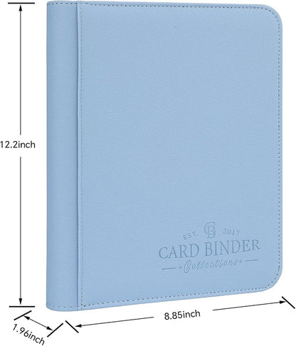 Toploader Binder, 4 Pocket Trading Card Binder Holds 128 Top Loaders, Premium Zipper Card Storage Case with Double-Sided Pockets for 3x4'' Toploaders, TCG, MTG, Sports Cards.(light blue)