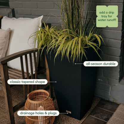 Veradek V-Resin Indoor/Outdoor Taper Planter (26 inch-2 Pack, Black)