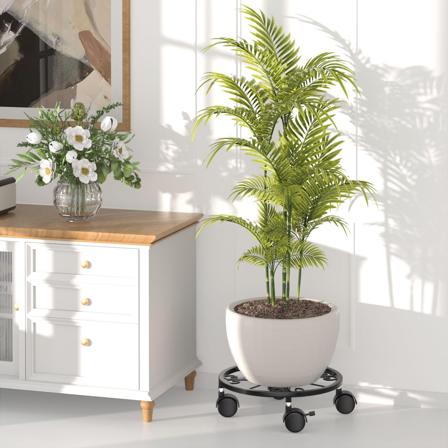 Chinpakden Plant Caddy with Wheels - 10.24" Plant Stand with Wheels, 360° Lockable Plant Rollers Plant Dolly, Plant Tray with Casters for Indoor and Outdoor.