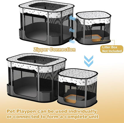 Portable Cat Playpen, 8-Rod Reinforced Kitten Dog Puppy Playpens, Foldable Play Pen for Indoor Cats Enclosed Pet Kitty Doggy Outdoor, Collapsible Tent Kennel Cage Corral