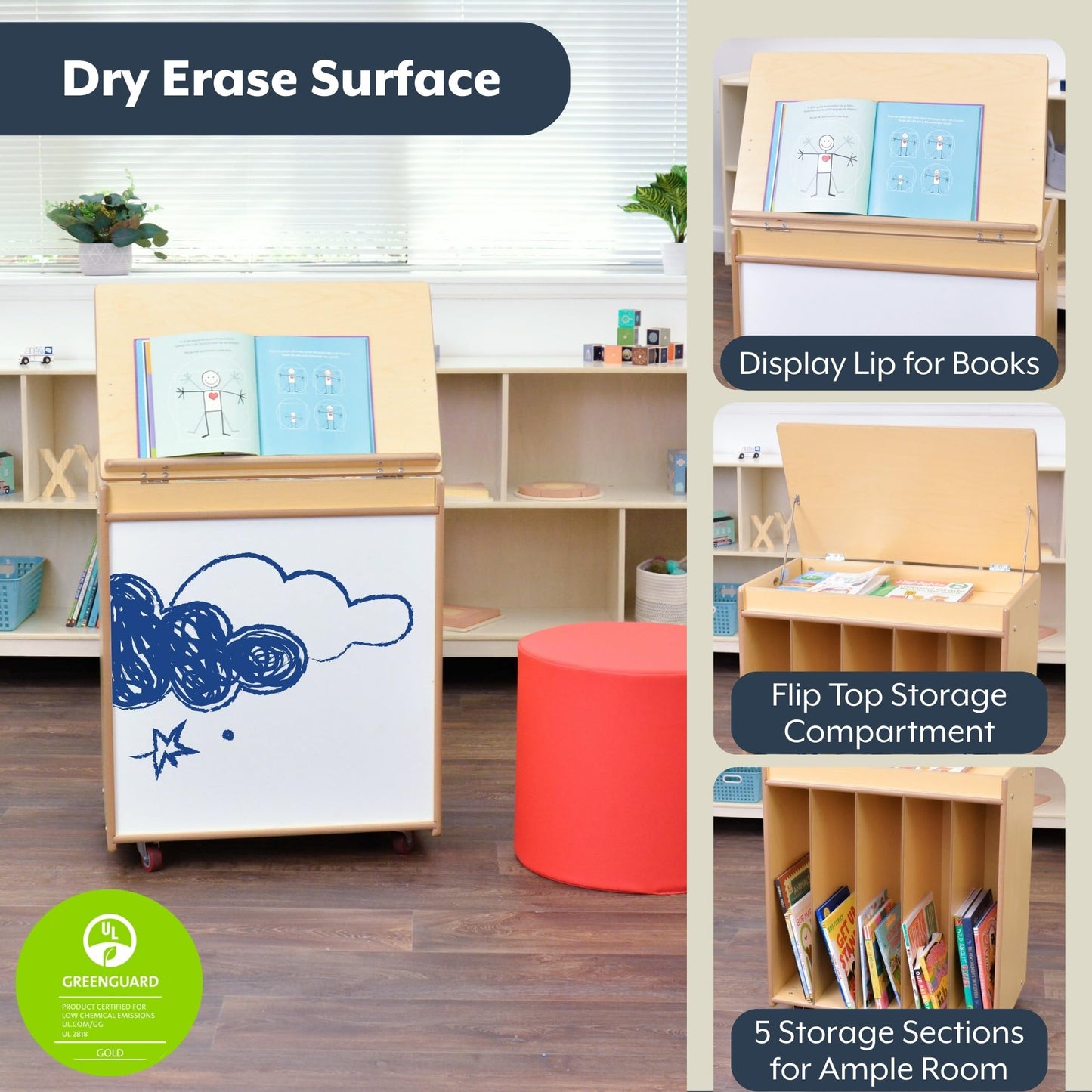 Angeles Value Line Big Book Display, 25" L x 30" H, Kids Storage Organizer, Kids Bookshelf for Classroom, Playroom, Nursery, Montessori School, Natural