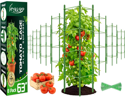 Legigo 8-Pack Up to 63inch Tomato Cages for Garden Plant Support- Garden Stakes Tomato Cage, Tomato Trellis for Potted Plants, Tomato Cages Plant Stakes for Climbing Vegetables Plants Flowers
