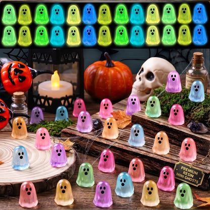 zmzdp 100pcs Halloween Mini Ghosts Figures, Luminous Mini Resin Ghost Figurines, to Hide Glow in The Dark Tiny Ghost Figures for Halloween Party Favors, Plant Pot Landscape, Fairy Garden Party Decor