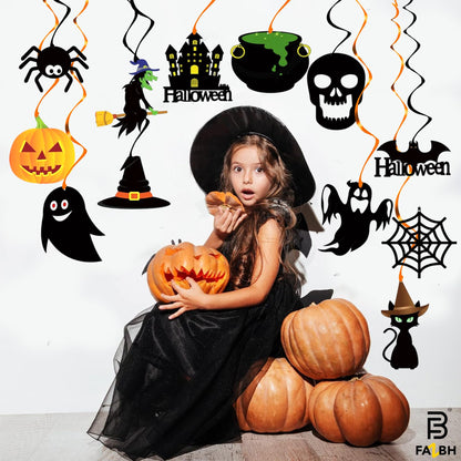 56 Pieces, Halloween Swirls for Hanging Halloween Decorations - No DIY | Ghost Pumpkin Witches Swirls, Scary Ceiling Streamers, Scary Party Decorations, Haunted House Decor, Classroom, Office Décor