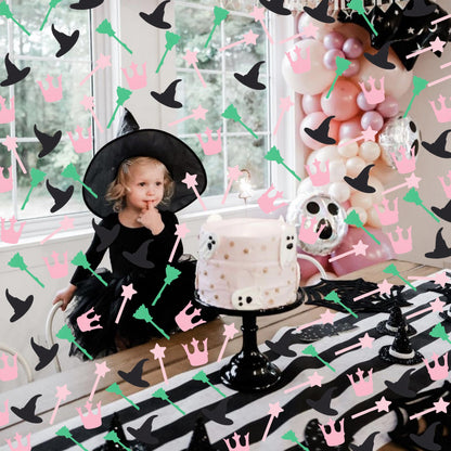200Pcs Witch Themed Confetti - Magic Birthday Wedding Party Decorations,Pink Green Witches Table Centerpiece,Crown Broom Magic Wand Scatters Confetti,Good Bad Witch Party Photo Props