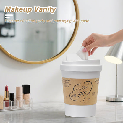 Soddeph Plastic Mini Trash Can with Swing-Top Lid, 0.9 Gallon Desktop Waste Bin for Coffee Table, Office, Small Countertop Wastebasket for Counter, Vanit (White, Small)