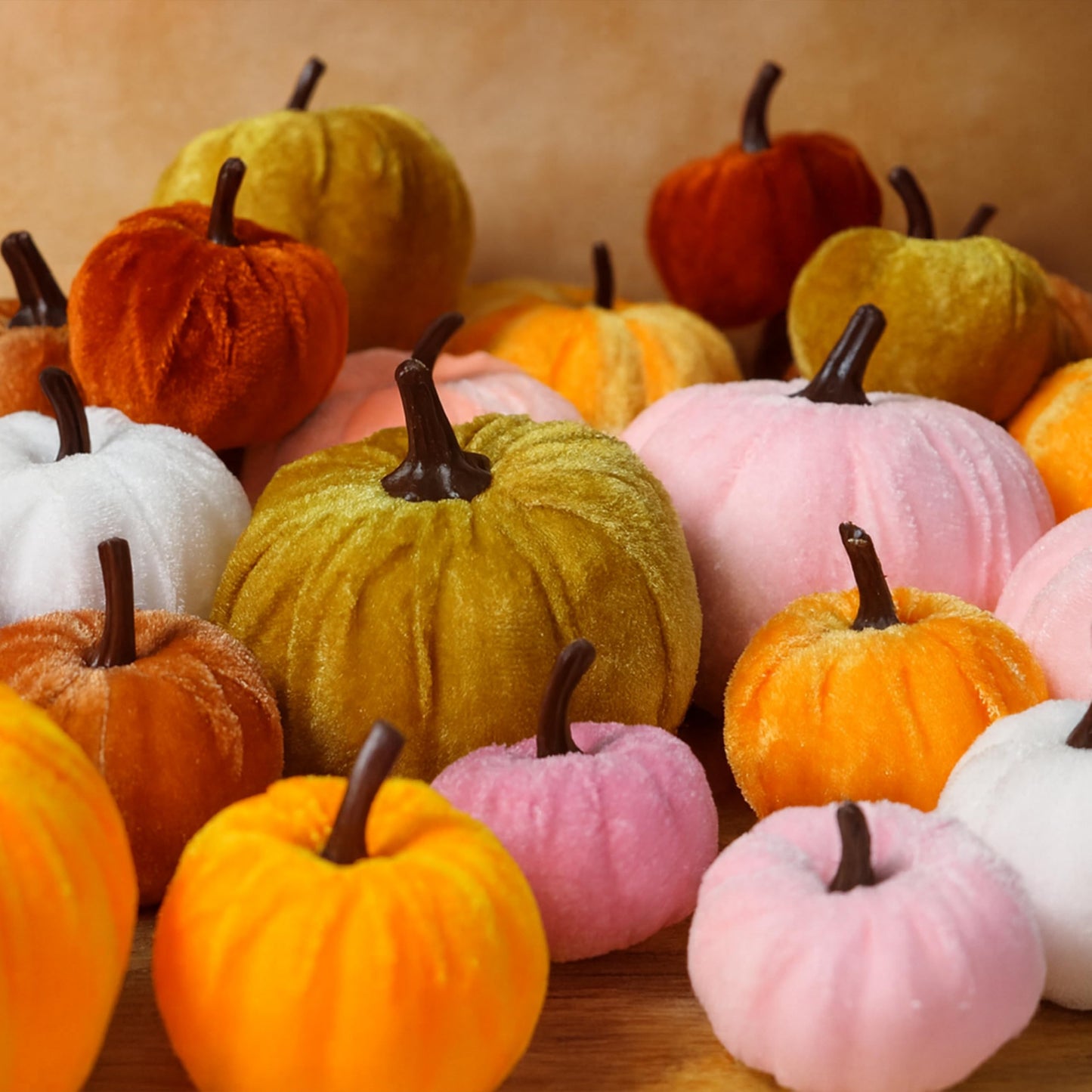 FAFVBING 12 Faux Flocked Pumpkins, Perfect for Fall Harvest, Halloween, or Thanksgiving Table Centerpieces(12, Rose red, Purple, and Pink)