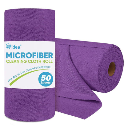 AIDEA Microfiber Cleaning Cloth Roll, 50PK, Reusable Paper Towels Tear Away Cloth, Microfiber Towels for Cars, Lint Free Cleaning Rags for House, Kitchen, Window, 11.5"×11.5", Purple
