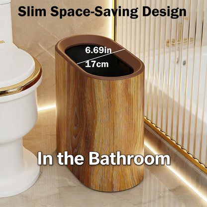 seebemxx Trash Can for Bathroom, 3.7 Gal Plastic Marble Wood Pattern Small Office Garbage Can for Bedroom Kitchen, Slim Trash Bin Waste Basket Decorative Modern Trashcans (Plastic Wood Pattern)