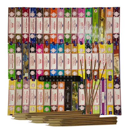 Satya Incense Sticks Variety Pack of 12 Randomly Selected Fragrances and Incense Stick Holder Bundle Total 180 Sticks