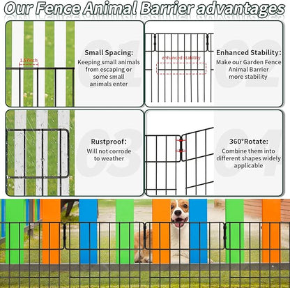 ULIOK Animal Barrier Fence, 25 Panels No Dig Fence, 27ft(L) x 17in(H) Dog Fencing Rabbit Fences, 1.52in Spike Spacing Rustproof Metal Fences Border for Outdoor Yard with Cable Ties and Cutting Plier