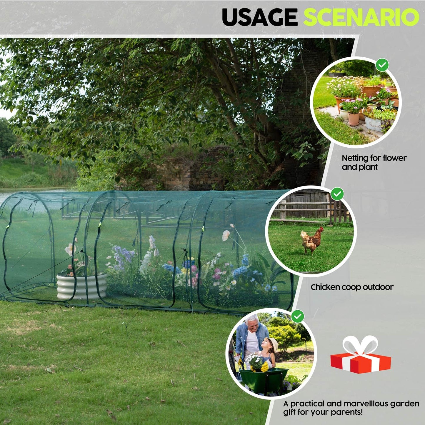 Poray Large 12.3X4FT Tunnel Plant Netting Cover,4.1FT Tall Crop Cage Tomato Netting for Vegetables&Fruits,Durable Gardening Net for Plant and Animals