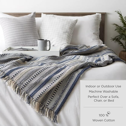 DII Braided Striped Decorative Throw Blanket, 50x60, Vintage Linen