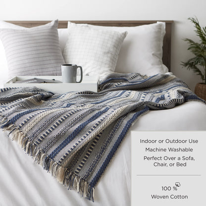 DII Buffalo Check Collection Rustic Farmhouse Throw Blanket with Tassles, 50x60, Red/White