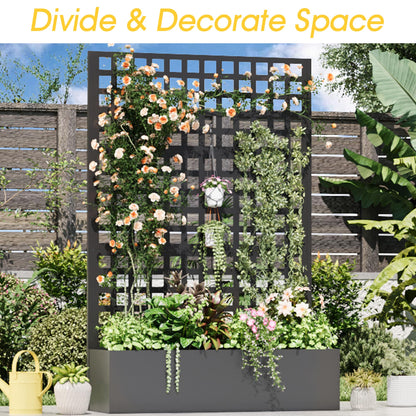 UPHYB Metal Planter Box with Trellis, 71"x 47"x 16" Raised Garden Bed, Planter Box Trellis with Privacy Screen and Drainage Holes, Black