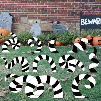 JarThenaAMCS 10Pcs Halloween Sandworm Decorations Halloween Yard Stakes Black White Striped Sandworm Lawn Signs for Home Party Outdoor Garden Patio Decoration