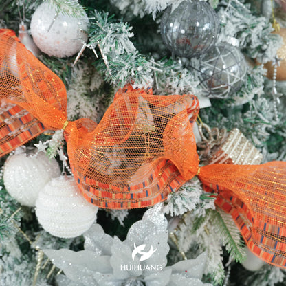 HUIHUANG Fall Deco Mesh 10 inch Wide Metallic Orange Mesh Ribbon Roll with Fall Print Decorative Poly Mesh for Fall Wreath Supplies, Swags, Garland, Thanksgiving Decor, Tree Decor-10 Yards