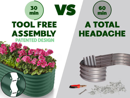 9-in-1 Galvanized Steel Raised Garden Bed // 8×2×1.5 ft Modular Planter for Gardening, Vegetables, Flowers // 18" Tall Metal Raised Garden Beds Outdoor (Dark Green) // Patented Design Planter Box
