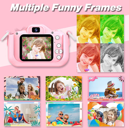 Goopow Kids Camera Toys for 3-8 Year Old Girls Boys,Children Digital Video Camcorder Camera with Cartoon Soft Cover, Best Chritmas Birthday Festival Gift for Kids - 32G SD Card Included