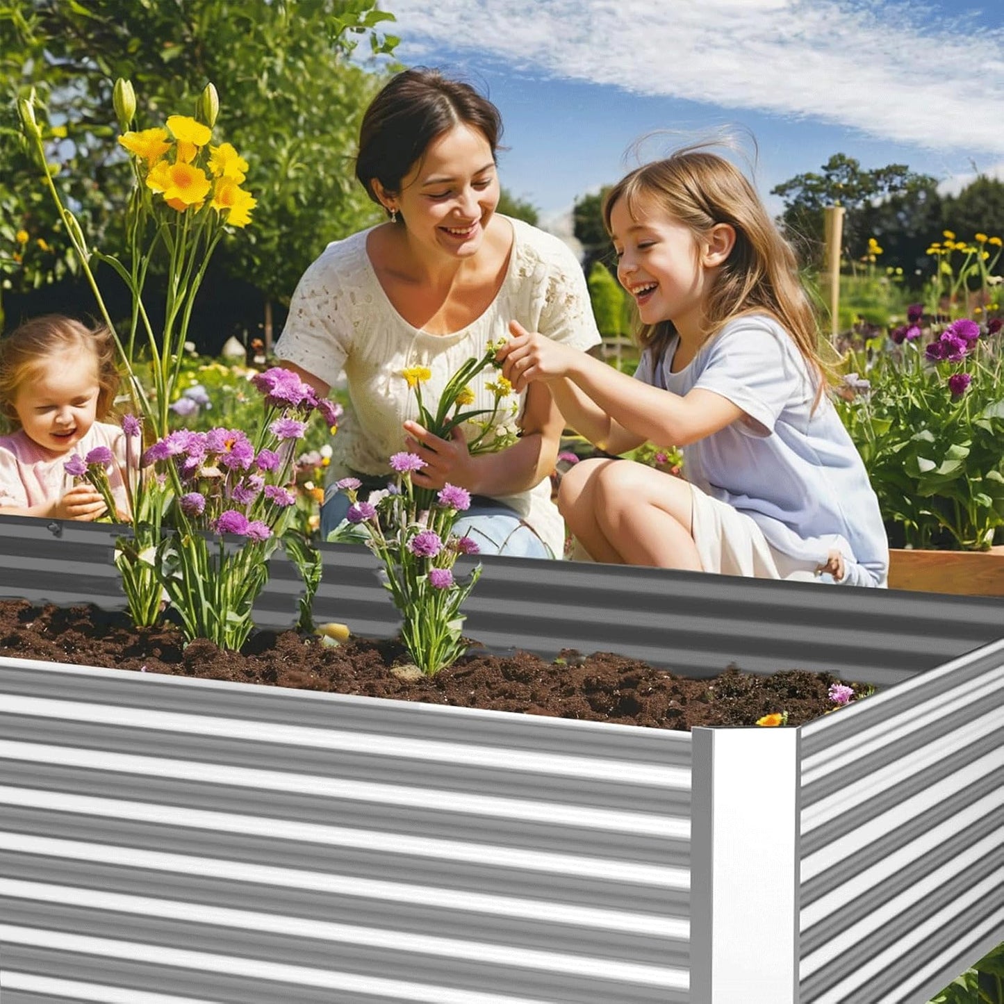 CATMANOR 3 Pack Corrugated Galvanized Steel Raised Garden Bed Outdoor, Metal Above Ground Garden Bed for Vegetables and Flowers, Rectangle Raised Beds for Gardening-36x18 inch