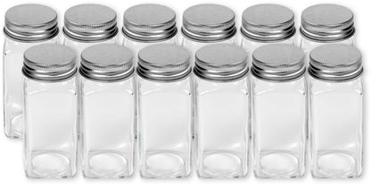 Simple Houseware Spice Jars 4 Ounce Square Glass Bottles with Shaker Lids, Funnel and Labels for Seasoning & Storage, 12 Pack