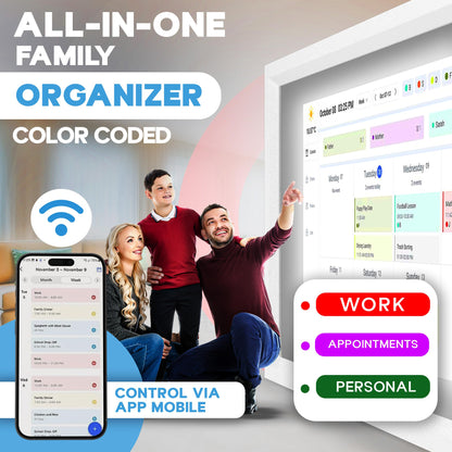 15.6 Inch Digital Calendar with Wall Mount Option, HD Touchscreen Planner, Wi-Fi sync, Color Coded Scheduling, Meal Planning, Chore Chart for Family and Home Organization