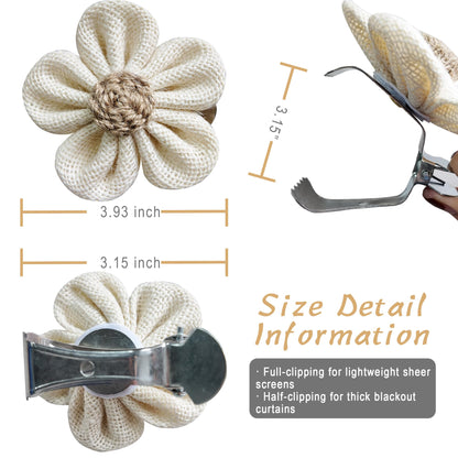 Curtain Tie Backs for Curtain Drapes, Boho Decor Holdback Clamp Farmhouse Tiebacks Clips with Flower for Sheer Curtains, Shabby Chic Drapery Holder, Pack-2