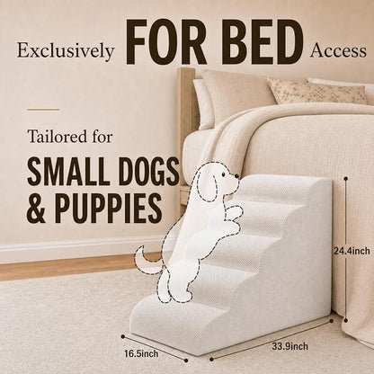 Dog Ramp for Bed,Pet Ramp for High Bed,Dog Stairs for Small & Medium Dogs,Curved Non-Slip Ladder for Older Dogs & Cats,24.4" H,5-Step (White)