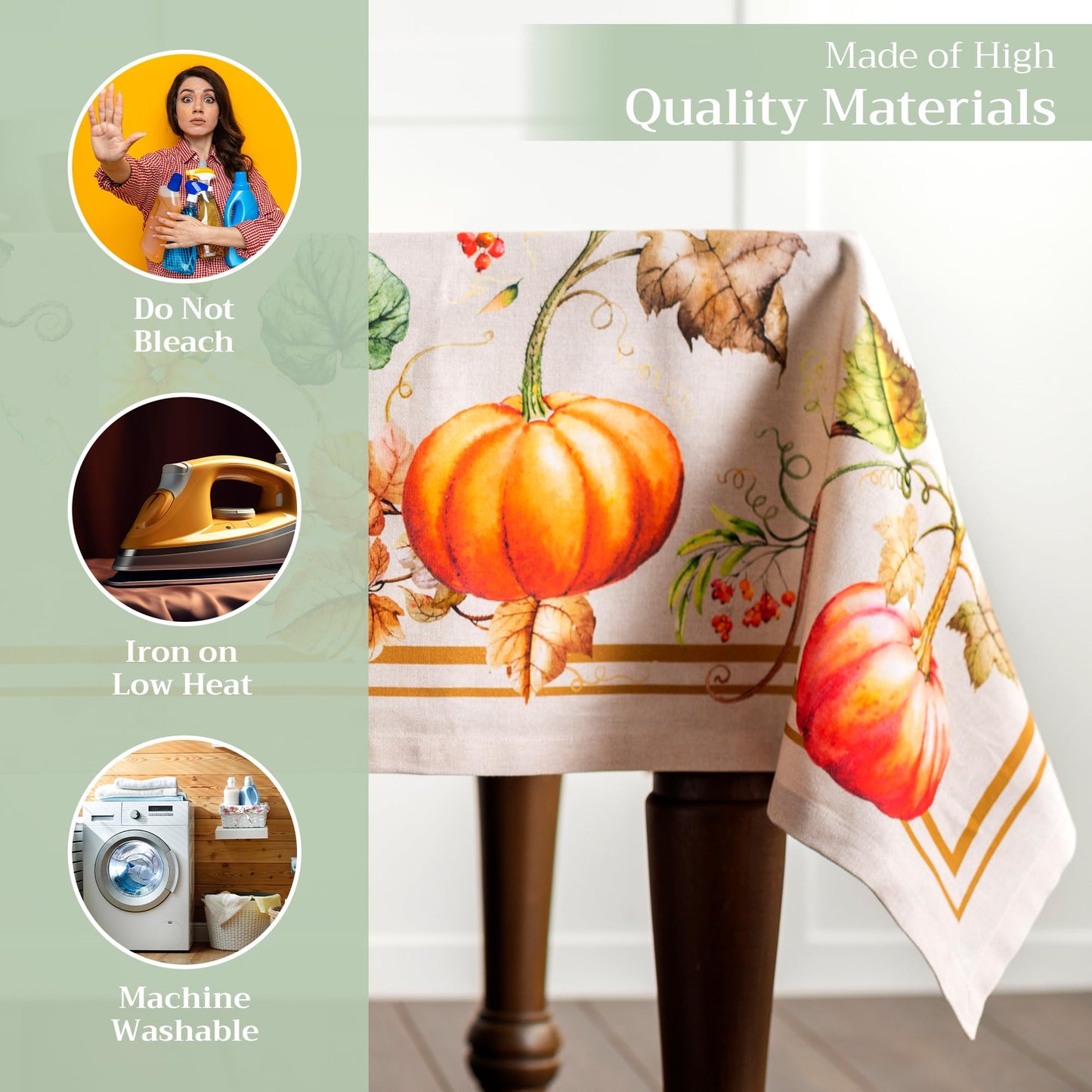 Maison d' Hermine Table Cloth Rectangle Table 100% Cotton 60 x 120 Inches Fall Tablecloth Reusable Everyday Use for Thanksgiving Christmas Decorations Dining Farmhouse Party (Potiron)
