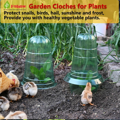 Fshow Upgraded Garden Cloches for Plants, Reusable Bell Plant Protector, Garden Protection from Animals Snails Birds Chickens Insect， Compatible with Slug Collar(Green 20 Pack)