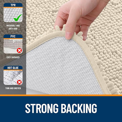 OLANLY Bathroom Rugs 34x21, Extra Soft Absorbent Chenille Bath Rugs, Rubber Backing Quick Dry, Machine Washable Bath Mats for Bathroom Floor, Tub and Shower, Home Decor Accessories, Sand
