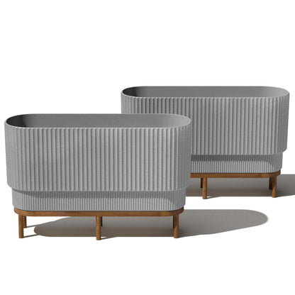 Veradek Demi Series Raised Long Planter for Indoor/Outdoor Use | Made from Plastic & Stone w/Wooden Stand | Modern Patio Décor for Flowers/Shrubs