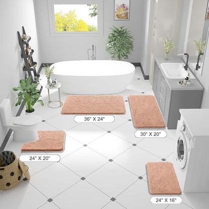 OLANLY Bathroom Rugs 34x21, Extra Soft Absorbent Chenille Bath Rugs, Rubber Backing Quick Dry, Machine Washable Bath Mats for Bathroom Floor, Tub and Shower, Home Decor Accessories, Peach