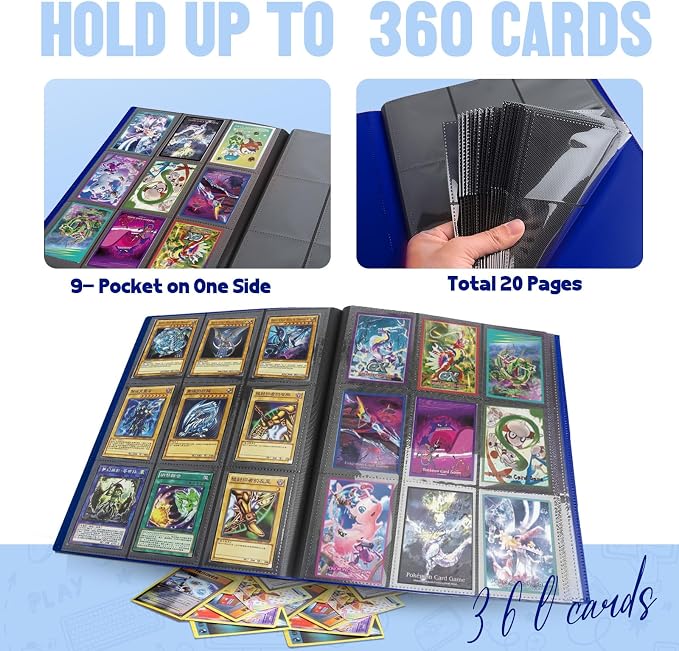 Card Binder 9-Pockets,Trading Card Binder,20 Pages, 360 Card Capacity Collection Binder, Card Folder for MTG, TCG, Game Cards & Sports Cards(Dark Blue)
