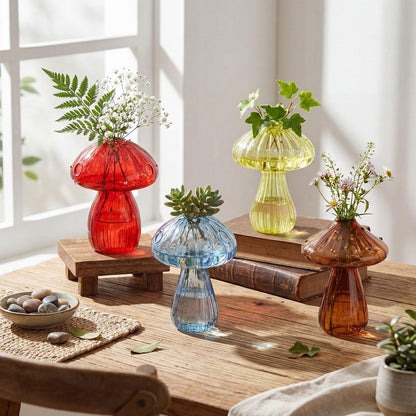 LemonRoad 8 Pcs Mushroom Window Propagation Stations with Suction Cups Cute Glass Wall Hanging Planter Holder Flower Vases Hydroponic Bud Terrarium Jar for Indoor Window Living Room Home Office Decor