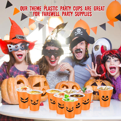 Potchen Halloween Party Disposable Cups Plastic 16oz Ghost Skeleton Drinking Cups Pumpkin Blood Halloween Decoration for Cold Beverage Birthday Horror Theme Goth Party Favors(30 Pcs,Pumpkin)