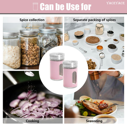 YACEYACE Salt Shakers for Kitchen, 6Pcs Modern Stainless Steel Shaker Set, Salt and Pepper Shakers with Holes, 3oz Pink Powder Sugar Shaker Suster