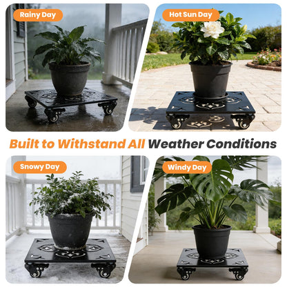 1 Pack Large Square Metal Plant Caddy with Wheels 13.5 Inches Heavy-duty Rolling Plant Stands with Casters Wheeled Flower Pot Mover Rollers Rust-proof Iron Planter Dolly Coasters Indoor Outdoor Use