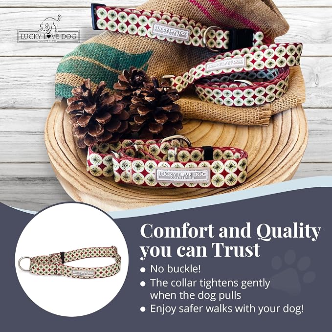 Lucky Love Dog Martingale Dog Collar - Adjustable, No-Slip, Durable, & Soft Webbing Collar for Male and Female Dogs Ideal for Training & Walking - in Unique Pongo Pattern, Small