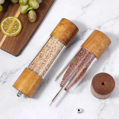 KongTiva 2 Pack 8 Inch Premium Acrylic Salt and Pepper Grinder Set, Manual Salt and Pepper Mills Wooden Shakers with Adjustable Coarseness Ceramic Core