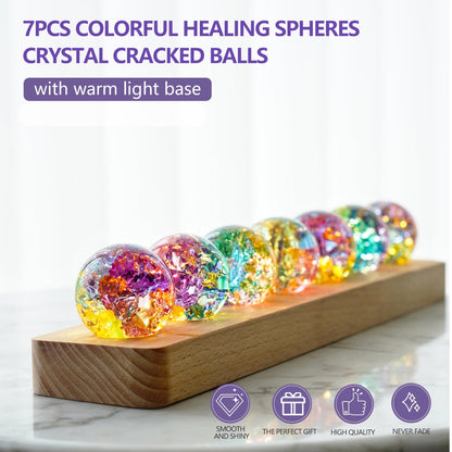 LOULIQIGIFT Set of 7 Crystal Balls Night Light Decor Healing Spheres with LED Wooden Stand for Meditation Energy Balancing Home Office Mother's Day Decoration Gifts for Women