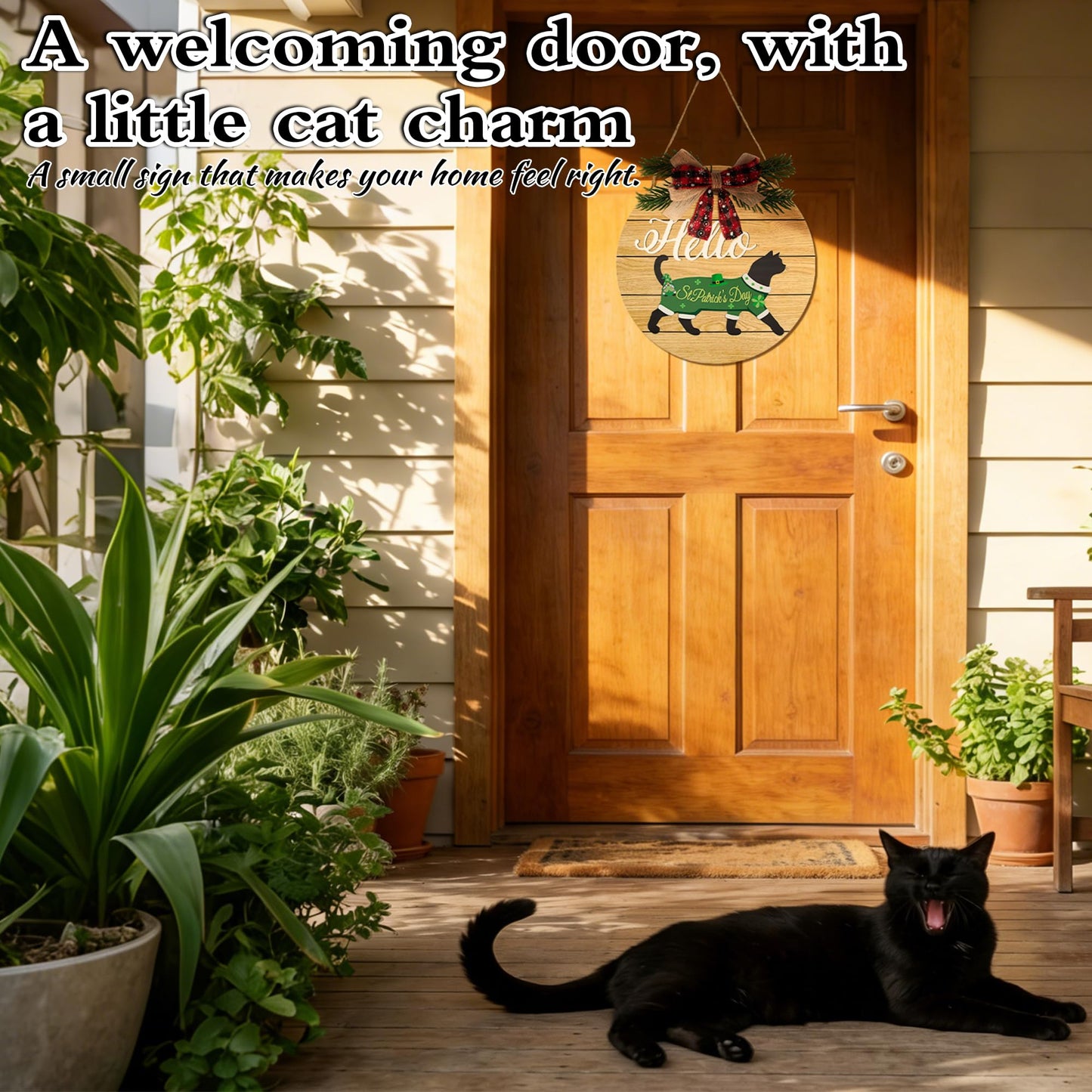 19pcs Interchangeable Welcome Sign Black Cat - Interchangeable Holiday Cat Decor Door Hanger, Upgraded Strong Magnet Extra Secure Fit, Seasonal Welcome Cat Wreaths Decoration for Front Door