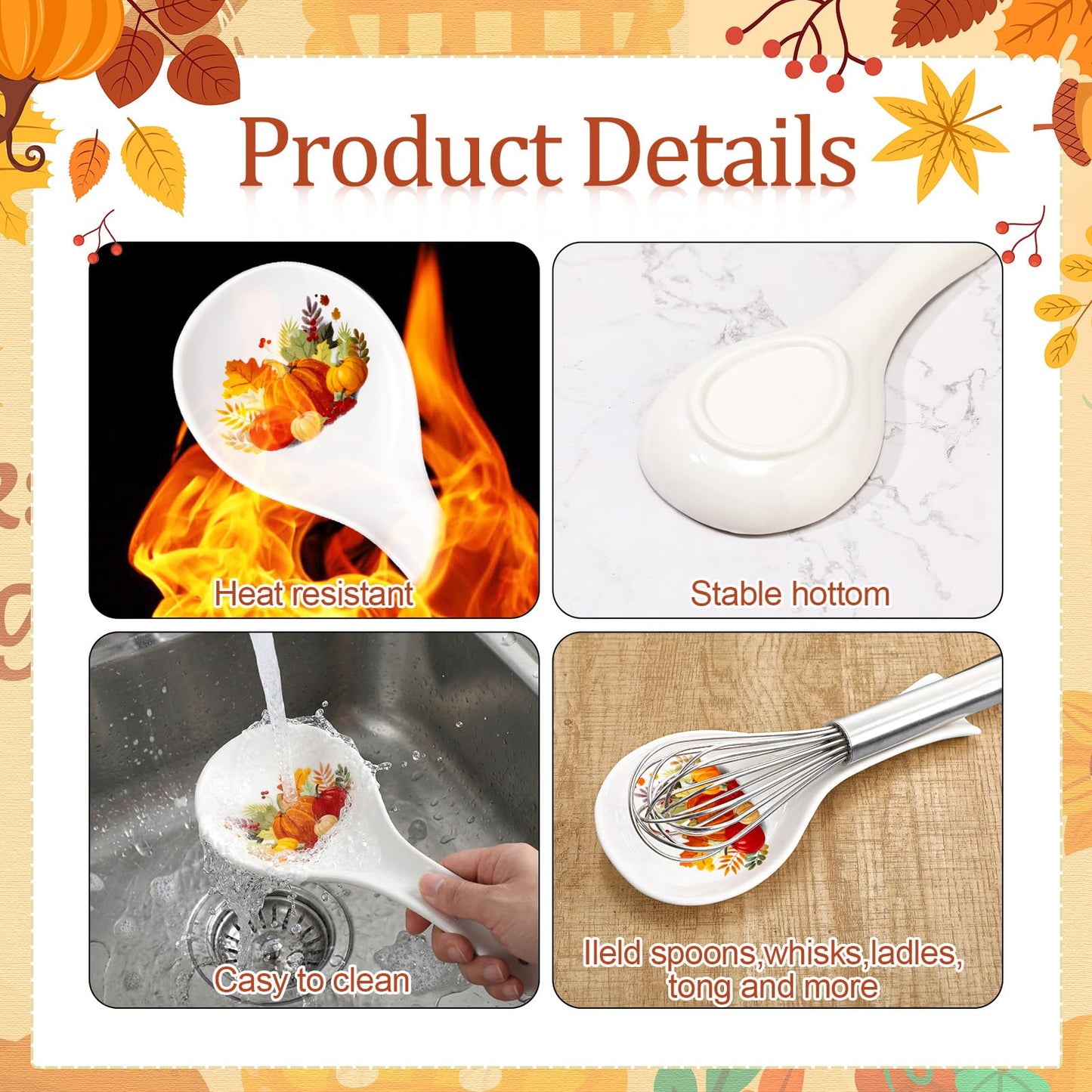 Potchen Spoon Rest Flower Utensil Holder Ceramic Spoon Rest for Stove Top Kitchen Decoration Kitchen Accessories Housewarming Gift for Coffee Bar(Pumpkin)