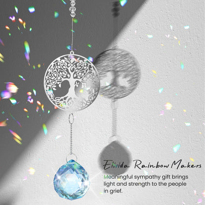Elivida Modern Sympathy Grief Gift for Loss of Loved Ones, Memorial Suncatcher, Crystal Bereavement Gift Idea, Tree of Life Design Rainbow Maker for Miscarriage, Remembrance, Blue