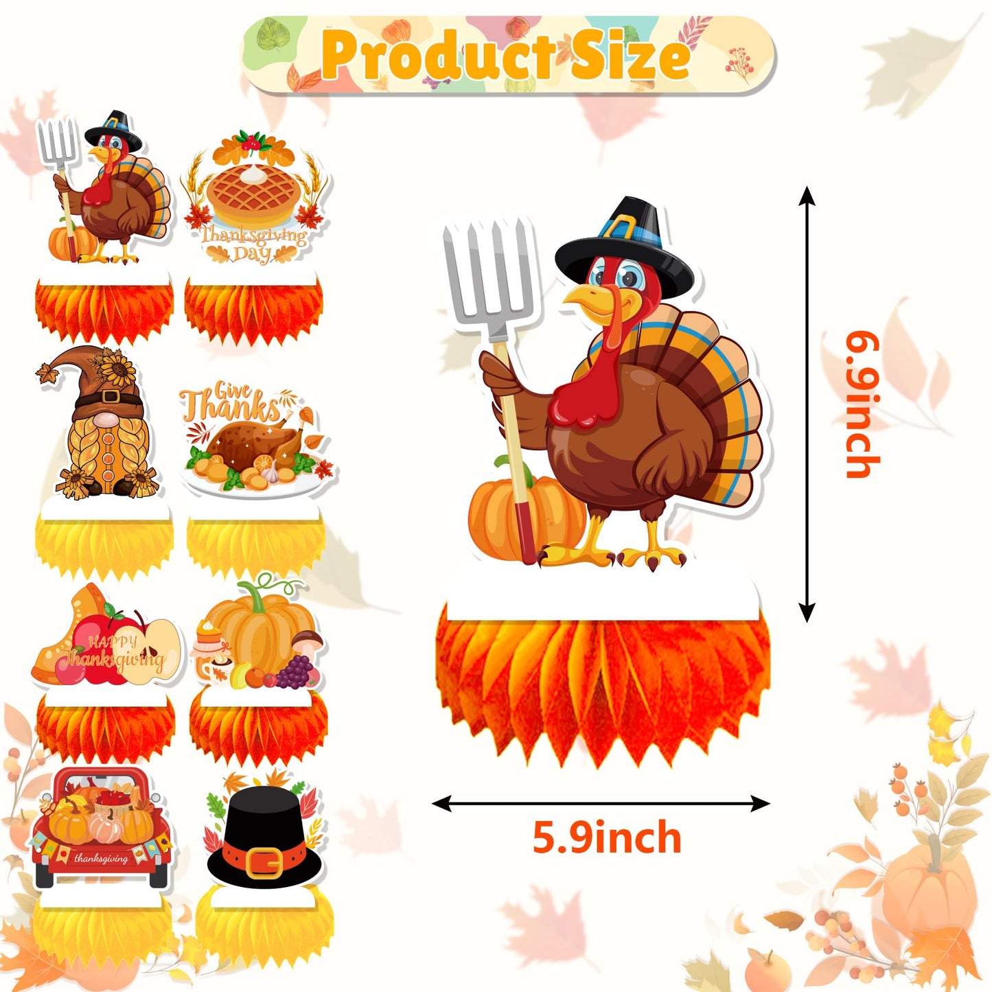 9Pcs Thanksgiving Honeycomb Centerpiece Party Decor | Thanksgiving Table Decorations |Thanksgiving Party Decorations| Thanksgiving Centerpieces for Tables |Give Thanks Banner Pumpkin Truck Sunflowers