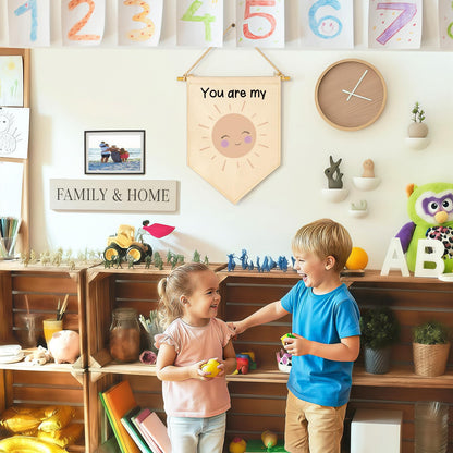 You are My Sunshine-Canvas Hanging Pennant Flag Banner Wall Sign Decor Gift for Nursery Baby Kids Girl Boy Teen Bedroom Playroom-Birthday Christmas Gift